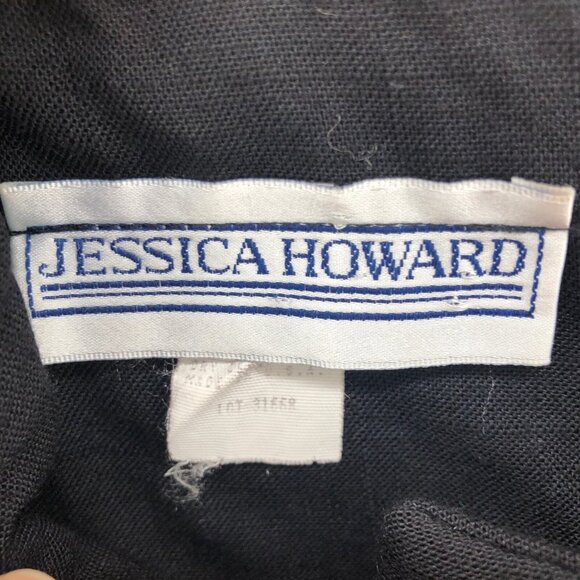 Vintage Jessica Howard Dress Women 8 Black Linen Blend Knee Jacket Animal Button - Picture 5 of 9